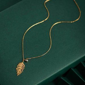 New: Palm Leaf Necklace 14KGP Stainless Steel